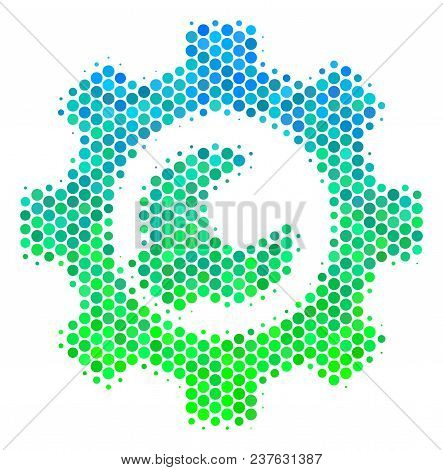 Halftone Round Spot Service Tools Icon. Icon In Green And Blue Color Tinges On A White Background. V