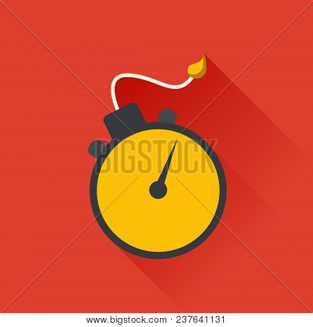Bomb With Clock Timer In Flat Design. Vector Flat Illustration.