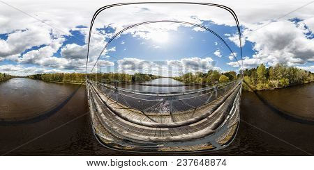 Aerial Full Seamless Spherical 360 Angle Degrees View Panorama From Pedestrian Suspension Wooden Bri