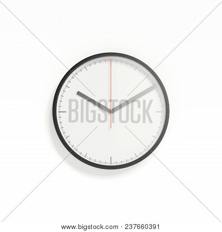 Realistic White Blackframed Clock Isolated On White Background, 3d Rendering