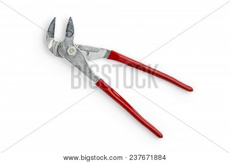 Old Red Alligator Wrench, Isolated On White