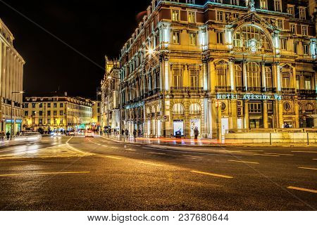 Lisbon, Portugal - April  15, 2018 . Avenida Palace Hotel By Jose Luis Monteiro At Restauradores Squ