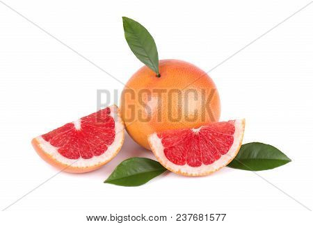 Grapefruit Piece Isolated On White Background. Fresh Fruit. With Clipping Path. Fresh Grapefruit Wit