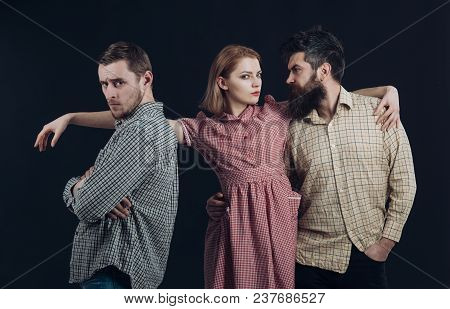 Company Of Confident People, Friends. Love Triangle Concept. Relations, Communication, Friendship, L