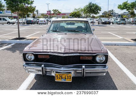 Nahariyya, Israel - April 21, 2018 : Ancient Dodge At An Exhibition Of Vintage Cars Parked Near The 