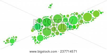 East Timour Map Collage Of Randomized Dots In Different Sizes And Fresh Green Color Hues. Vector Sma