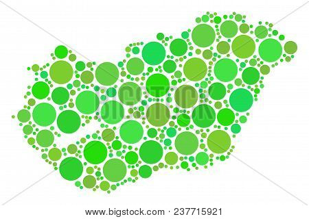 Hungary Map Mosaic Of Random Dots In Different Sizes And Fresh Green Color Tints. Vector Circle Elem