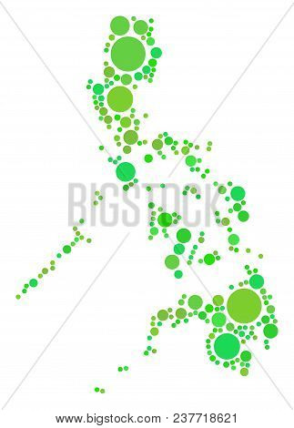 Philippines Map Collage Of Scattered Circle Elements In Various Sizes And Ecological Green Color Hue