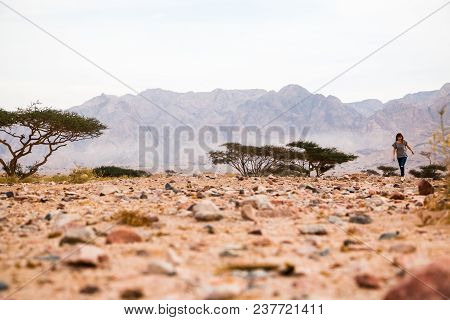 Girl Have Fun In Desert In A Summer Day