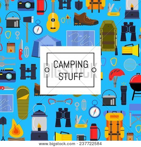 Vector Flat Style Camping Elements Background Illustration With Place For Text
