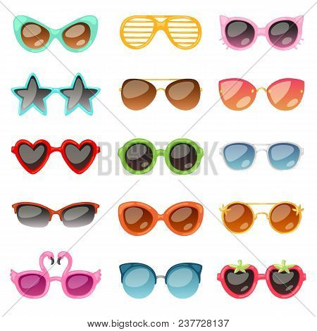 Glasses Vector Cartoon Eyeglasses Or Sunglasses In Stylish Shapes For Party And Fashion Optical Spec