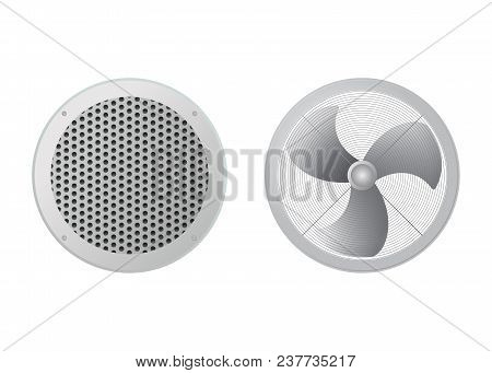 Axial Flow Fan And Round Ventilation Grille. Technical Vector Illustration. The Hvac Equipment.
