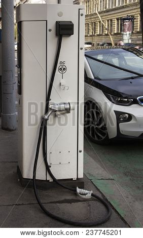 Power Supply For Electric Car Charging. Electric Car Charging Station. Close Up Of The Power Supply 