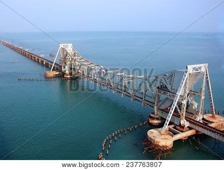 Pamban Rail Bridge Rameshwaram, Tamil Nadu, India.