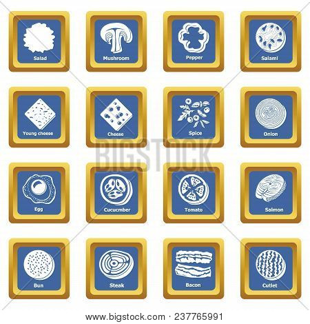 Slice Food Icons Set Vector Blue Square Isolated On White Background
