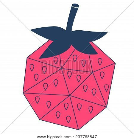 Cartoon Thin Line Polygonal Strawberry With Leaves And Seeds. Triangular, Geometrical Berry Isolated