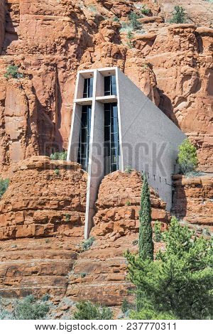 Built In 1957, The Chapel Of The Holy Cross, Was Set Into The Red Rock Buttes Of Sedona, Arizona.