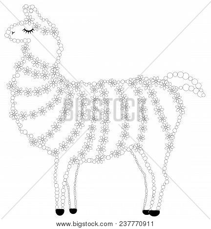 Coloring Page Of Cartoon Lama. Vector Illustration, Coloring Book For Kids.