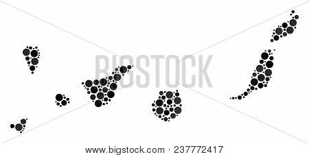 Canarian Spain Islands Map Collage Of Spheric Dots In Different Sizes. Random Dots Are United Into C