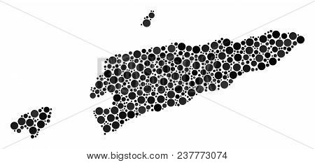 East Timour Map Mosaic Of Circle Elements In Various Sizes. Scattered Round Dots Are Grouped Into Ea
