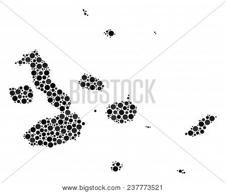 Galapagos Islands Map Composition Of Spheric Dots In Variable Sizes. Random Round Elements Are Organ