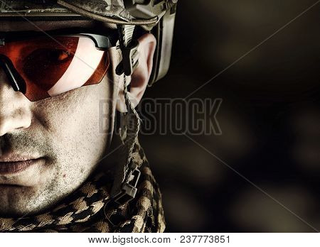 Macro View Of Military Man In Glasses