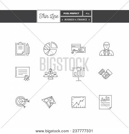 Thin Line Icon Set Of Business, Time Management Objects And Tools Elements. Management, Job Project.