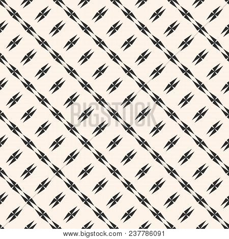 Abstract Geometric Seamless Texture With Edgy Shapes, Diagonal Lines, Stars, Crosses. Monochrome Geo