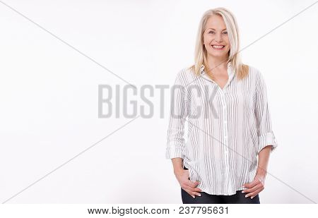 Friendly Smiling Middle-aged Woman Isolated On White Background. Happy Pretty Women