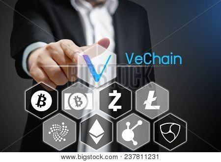 Concept Of Vechain Coin, A Cryptocurrency Blockchain Platform , Digital Money
