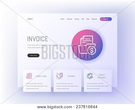 Invoice, Money Flow, Payment, Market Research Landing Page Template. Template For Website Design.