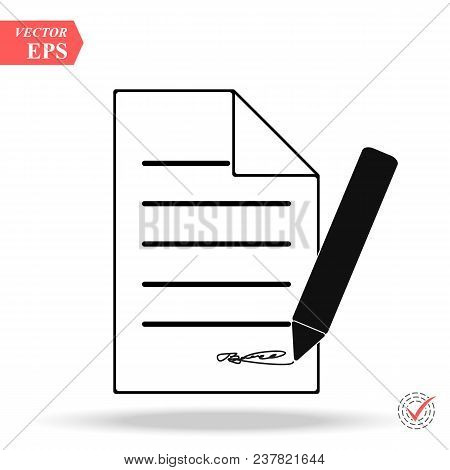 Document With Pencil Icon On White Background. Eps10