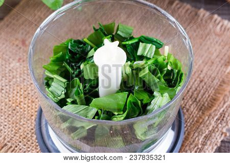 Wild Garlic Stripes For Fresh Wild Garlic Pesto On A Table