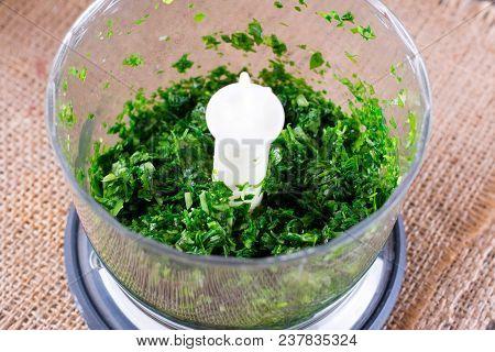 Fresh Ramson (wild Garlic) Pesto On Wooden Background, Selective Focus