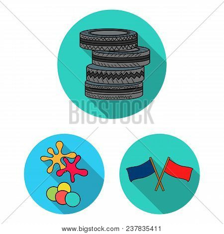 Paintball, Team Game Flat Icons In Set Collection For Design. Equipment And Outfit Vector Symbol Sto
