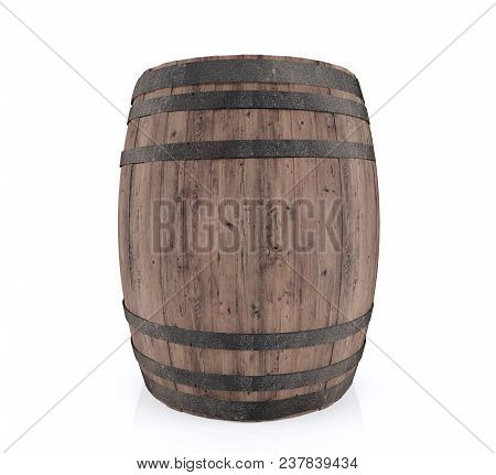Wooden Barrel Isolated On White Background, 3d Rendering