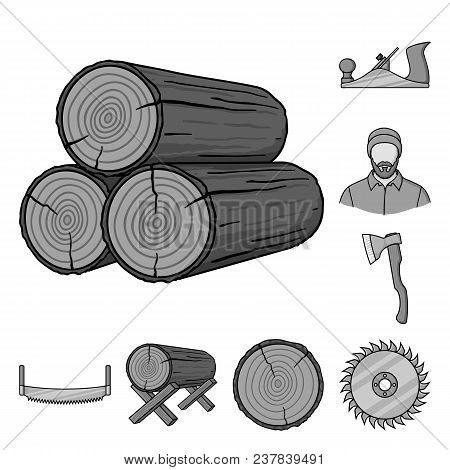 Sawmill And Timber Monochrome Icons In Set Collection For Design. Hardware And Tools Vector Symbol S