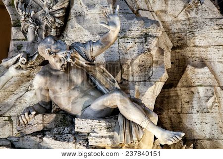 Fontana Dei Quattro Fiumi (fountain Of The Four Rivers). Rome, Italy. Detail Showing The River-god R