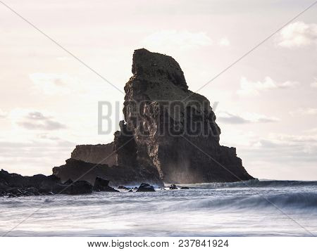 The Rest Of The Day In Rocky Bay. Evening Light On The Rocks, Boulders And Cliff Face Of Talisker Ba