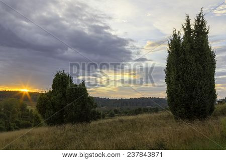Wonderful Sunrise In The Lüneburg Heath Nature Park (nature Reserve), Northern Germany