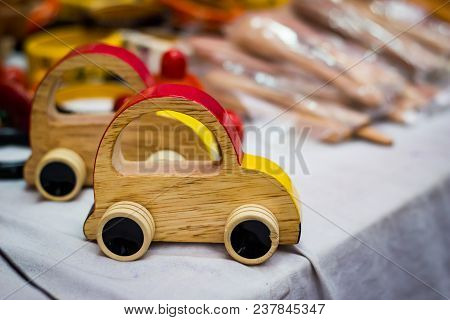 Colourful Wooden Car Vintage Channapatna Toy To Be Dragged By Thread.