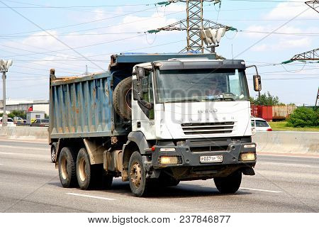 Moscow, Russia - June 2, 2012: Dump Truck Iveco Trakker At The Interurban Freeway.