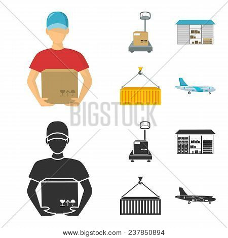 Courier, Scales, Container, Warehouse.logistic, Set Collection Icons In Cartoon, Black Style Vector 