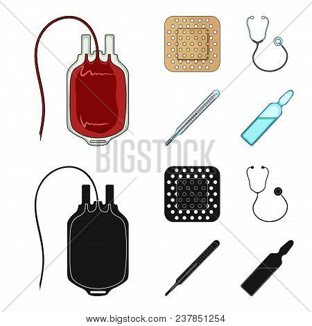 Package With Donor Blood And Other Equipment.medicine Set Collection Icons In Cartoon, Black Style V