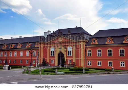 Dobris, Czech Republic - July 28, 2017: Dobris Castle Entrance Exterier Front View