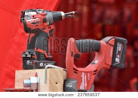 Vilnius, Lithuania - April 25: Milwaukee Power Tools On April 25, 2018 In Vilnius Lithuania. The Mil