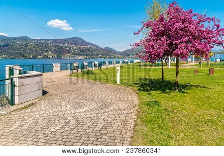 Lakefront Of Ranco, Is Small Village Located On The Shore Of Lake Maggiore In Province Of Varese, It