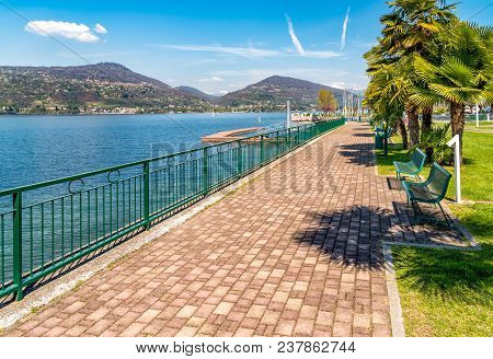 Lakefront Of Ranco, Is Small Village Located On The Shore Of Lake Maggiore In Province Of Varese, It