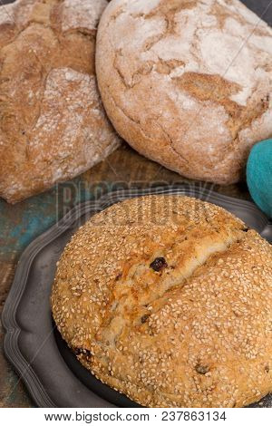 Farmers Homemade Organic Wheat, Barley And Rye Bread In Assortment