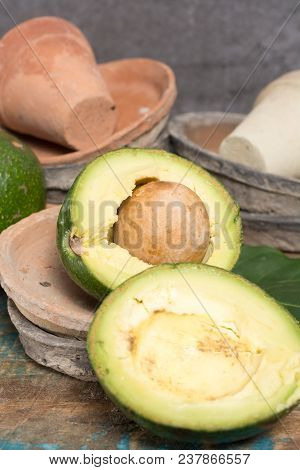 Green Ripe Tasty Ryan Avocado With Big Round Seed, Ready To Eat.